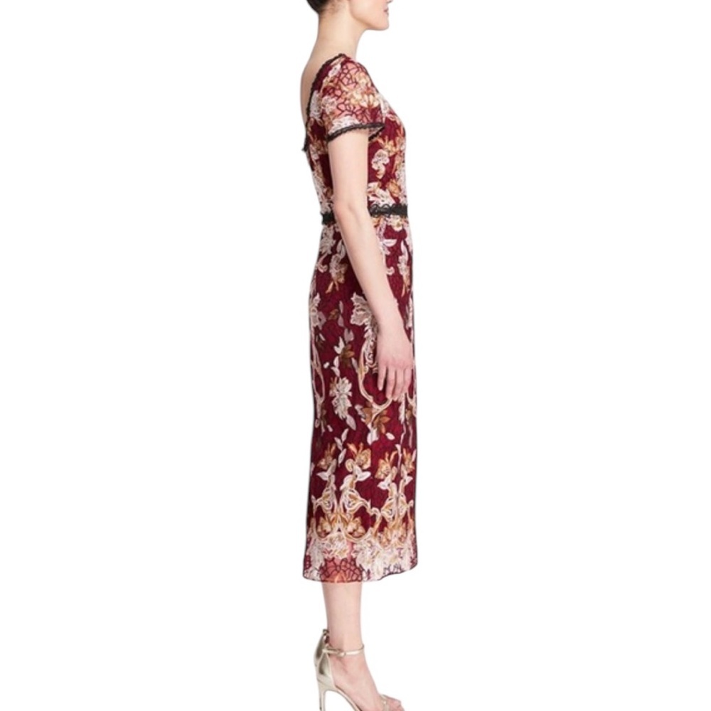 MARCHESA NOTTE Embroidered Guipure Tea Dress 4 Floral Metallic Party Evening - Picture 3 of 16